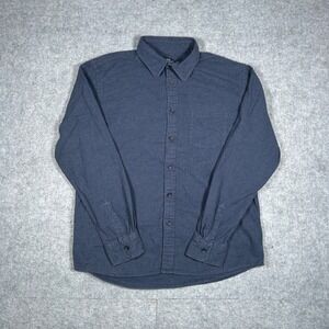 Uniqlo button down Shirt Mens Medium Navy Blue Solid flannel Workwear Minimalist